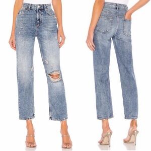 We The Free by Free People Dakota Straight Leg Distressed Fray Hem Jeans Size 27